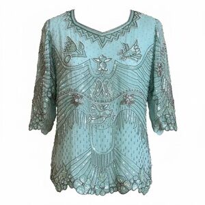 Vintage Odeon Beaded Sequin Silk Lined Blouse